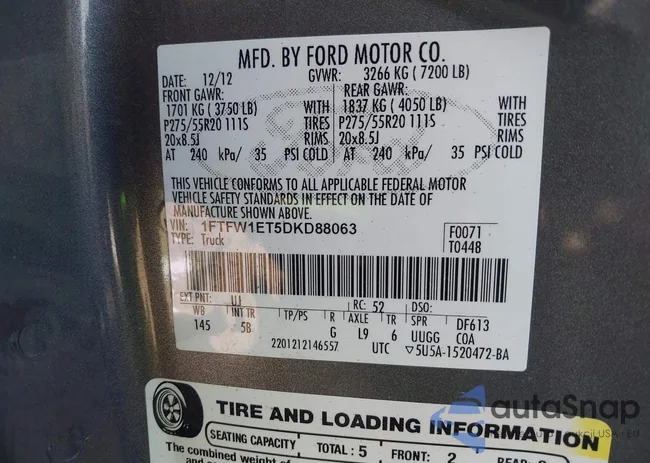 1FTFW1ET5DKD88063: 43911112