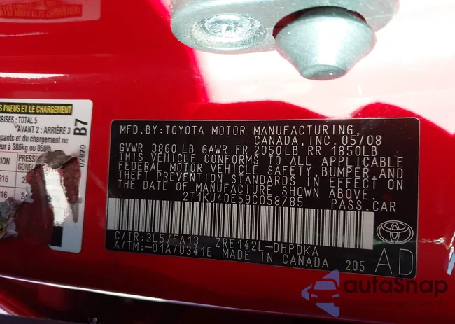 2T1KU40E59C058785: 43911175