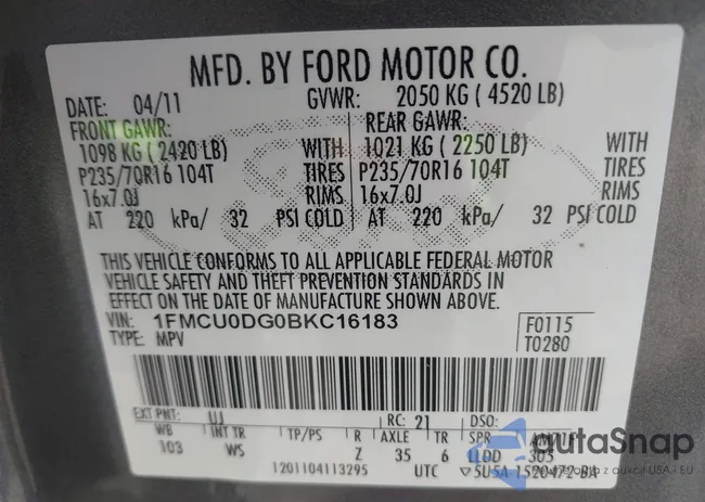 1FMCU0DG0BKC16183: 43911209