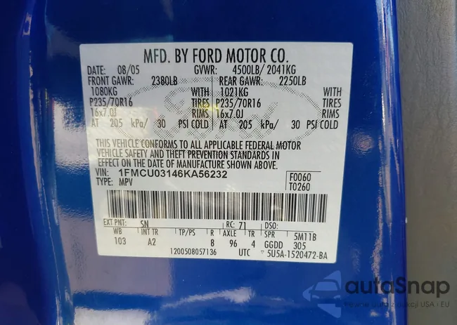 1FMCU03146KA56232: 43911228