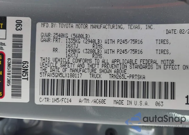 5TFAX5GN5LX180117: 43911311