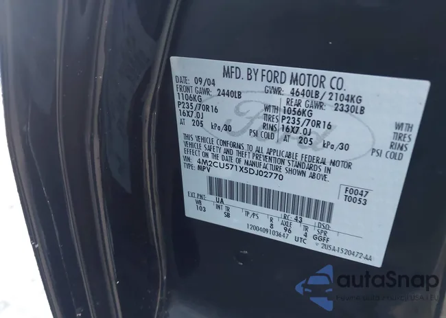 4M2CU571X5DJ02770: 43910468