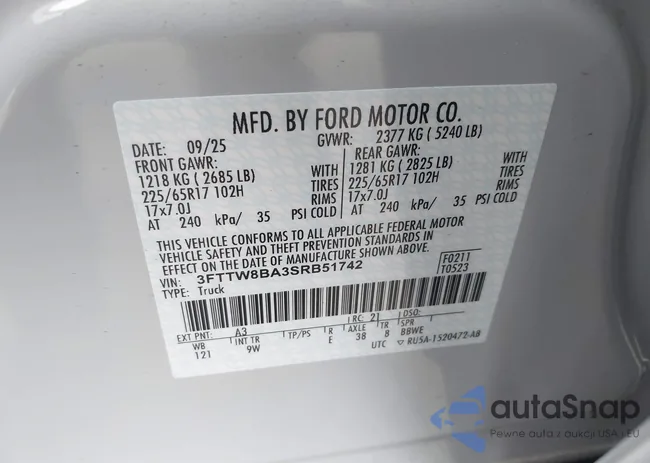 3FTTW8BA3SRB51742: 43910588