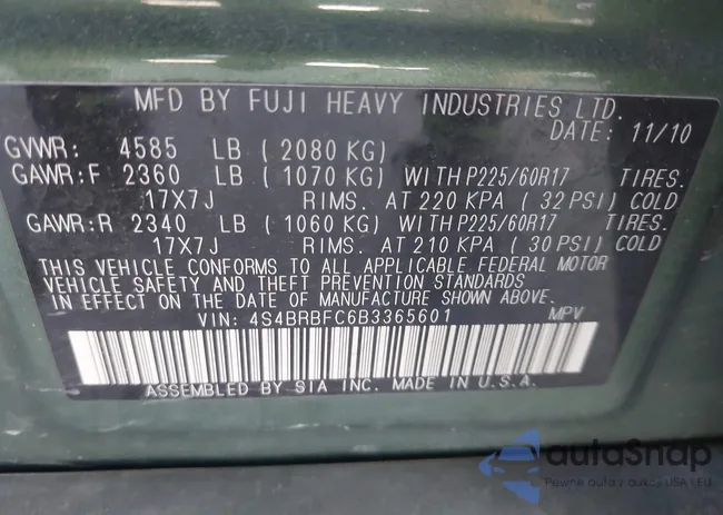 4S4BRBFC6B3365601: 43910727