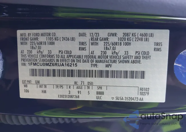 1FMCU0MZ6RUA16215: 43910812