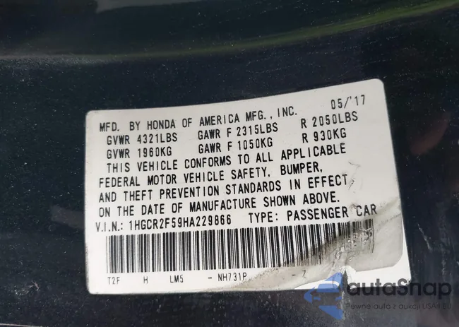 1HGCR2F59HA229866: 43910829