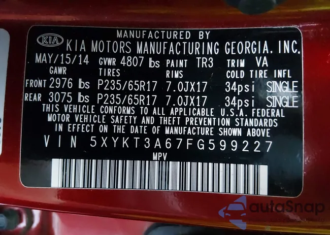 5XYKT3A67FG599227: 43912189