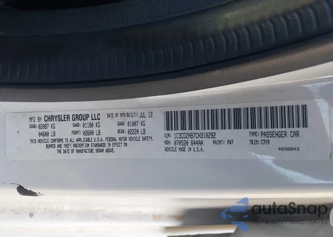 1C3CDZAB7CN310292: 43912262