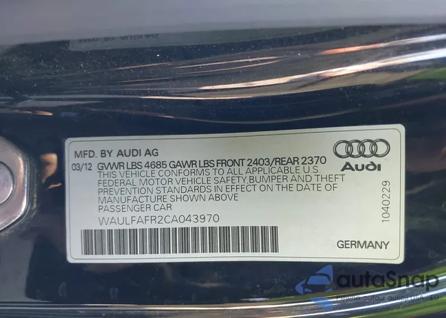 WAULFAFR2CA043970: 43911484