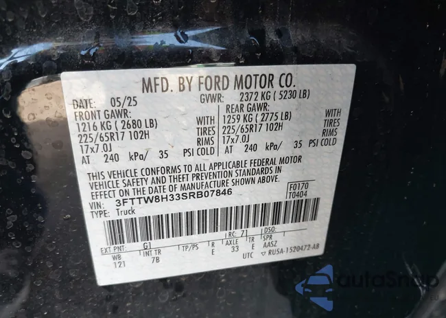 3FTTW8H33SRB07846: 43911499