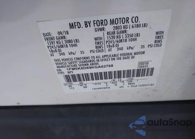 1FM5K8D89KGA02768: 43911580