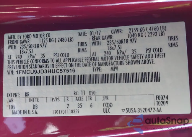 1FMCU9JD3HUC57516: 43911611