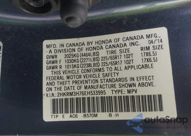 2HKRM3H76EH533995: 43911645