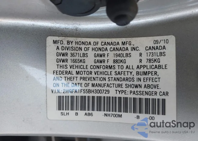 2HGFA1F55BH300729: 43911729