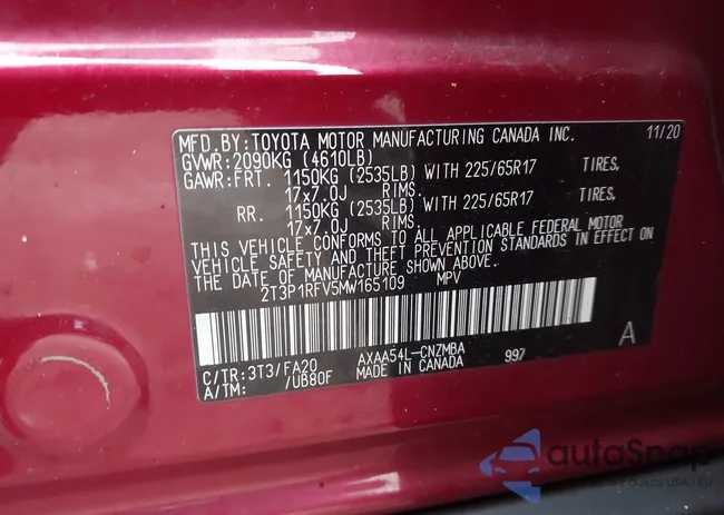 2T3P1RFV5MW165109: 43912919