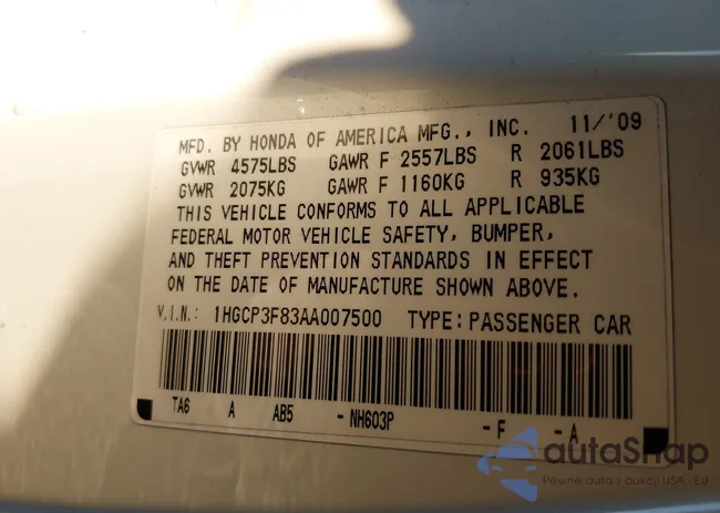 1HGCP3F83AA007500: 43913039