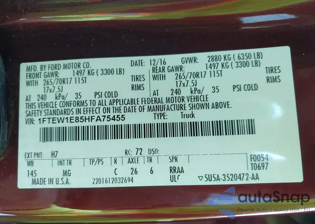 1FTEW1E85HFA75455: 43913217