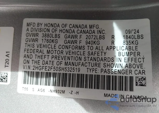 2HGFE2F50SH532519: 43912414