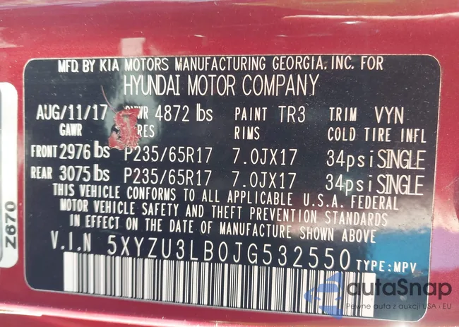 5XYZU3LB0JG532550: 43912546