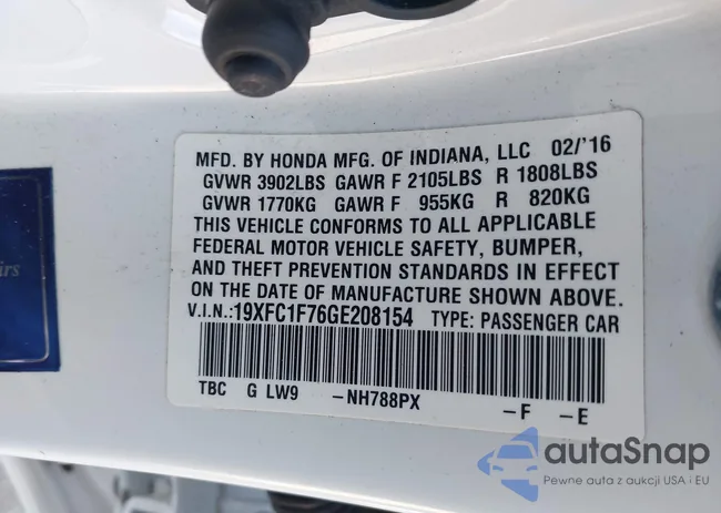 19XFC1F76GE208154: 43912570