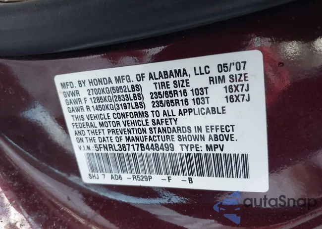 5FNRL38717B448499: 43912698