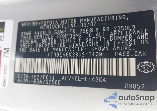 4T1BE46K38U21542: 43913989