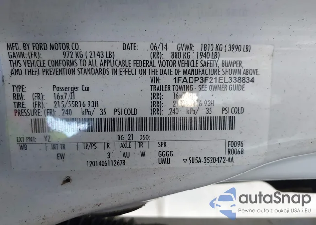 1FADP3F21EL338834: 43914123