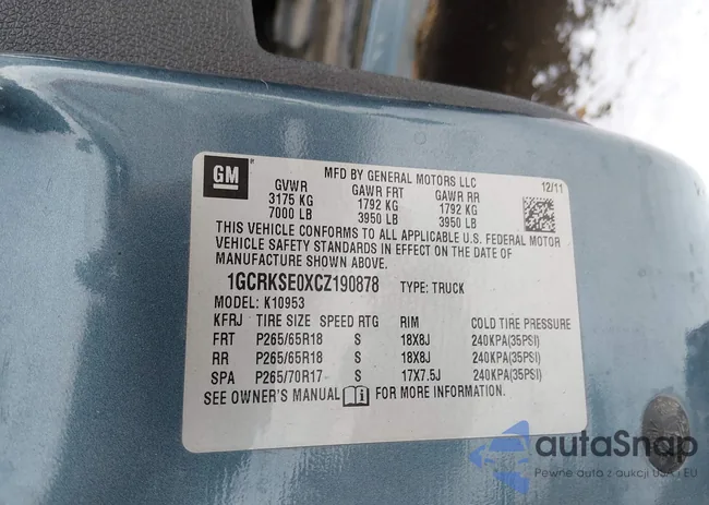 1GCRKSE0XCZ190878: 43914151