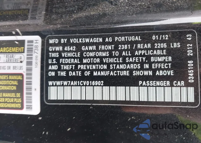 WVWFW7AH1CV016902: 43914161