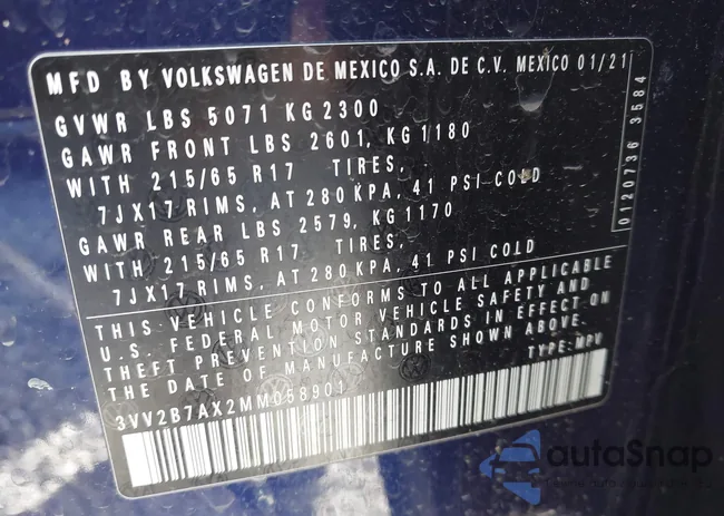 3VV2B7AX2MM058901: 43914348