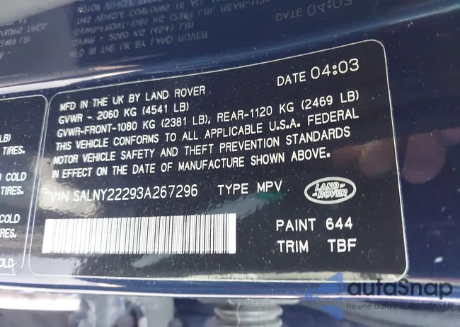 SALNY22293A267296: 43914383