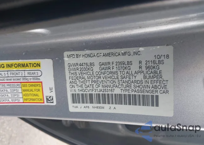 1HGCV1F31JA253167: 43913540