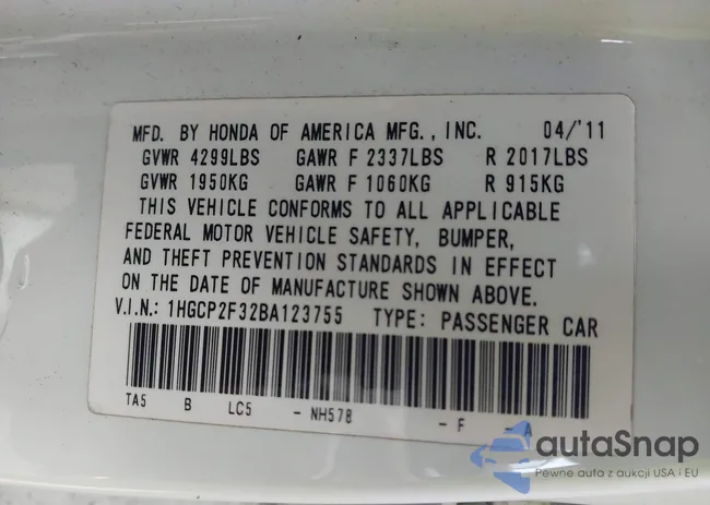 1HGCP2F32BA123755: 43913609