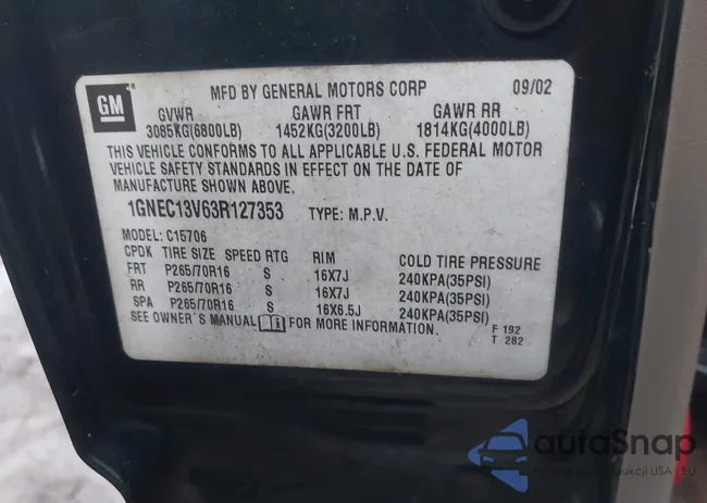 1GNEC13V63R127353: 43913682