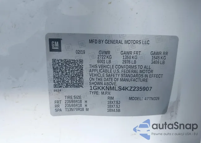 1GKKNMLS4KZ235907: 43915005