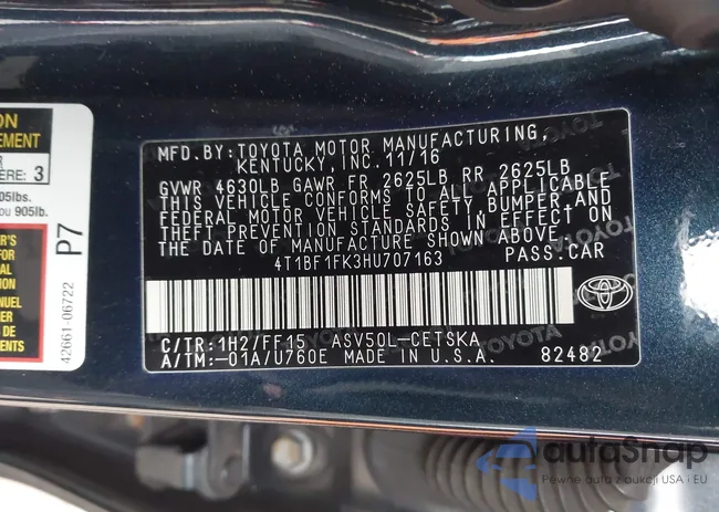 4T1BF1FK3HU707163: 43915073