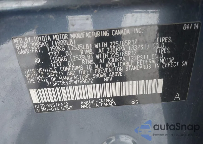 2T3RFREVXEW169072: 43915088