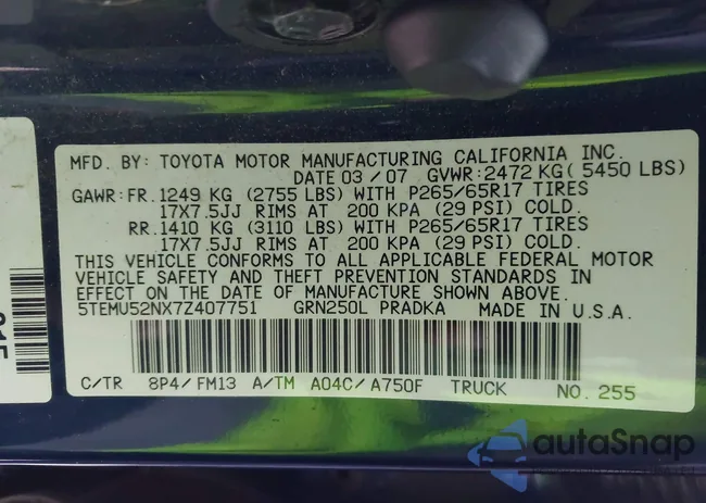 5TEMU52NX7Z407751: 43914501