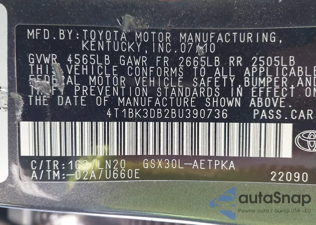 4T1BK3DB2BU390736: 43914658