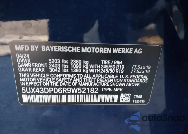 5UX43DP06R9W52182: 43914707