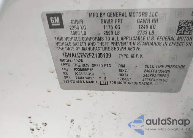 1GNALCEK2FZ105139: 43916203