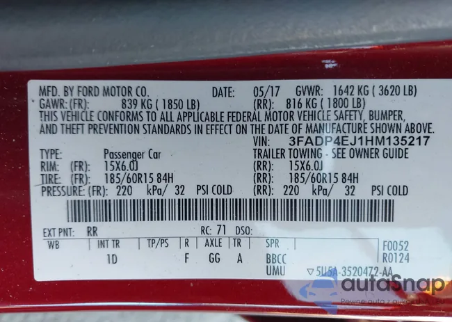 3FADP4EJ1HM135217: 43916245