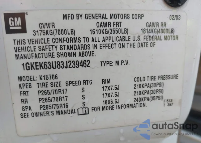 1GKEK63U83J239462: 43915499