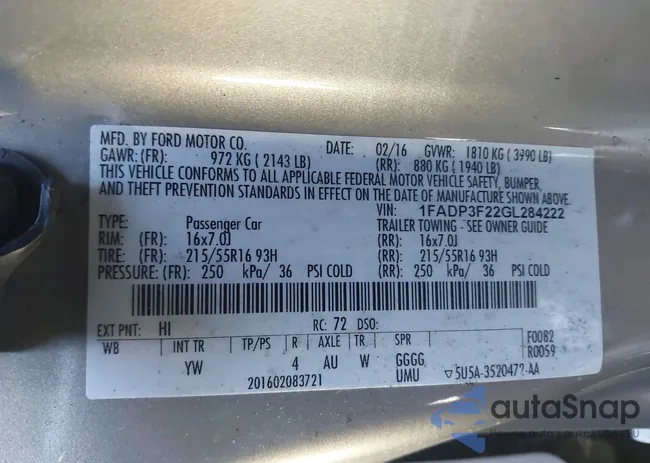 1FADP3F22GL284222: 43915735