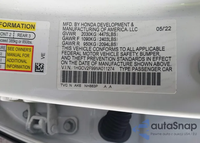 1HGCV2F99NA011274: 43915738