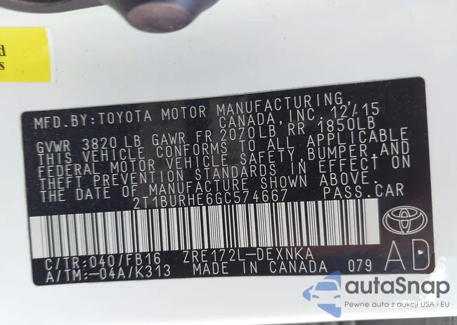 2T1BURHE6GC574667: 43915749