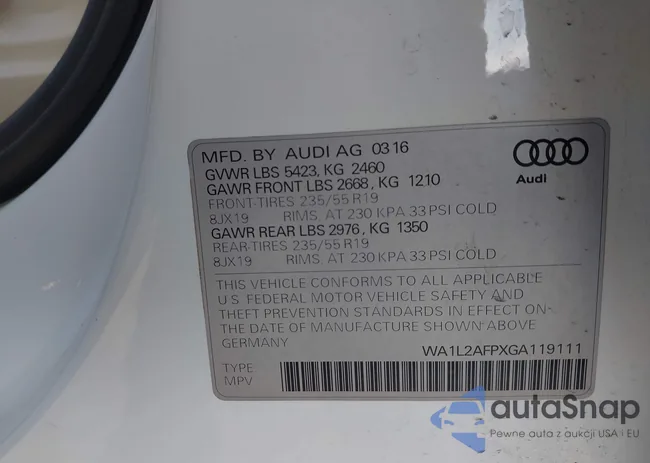 WA1L2AFPXGA119111: 43916867