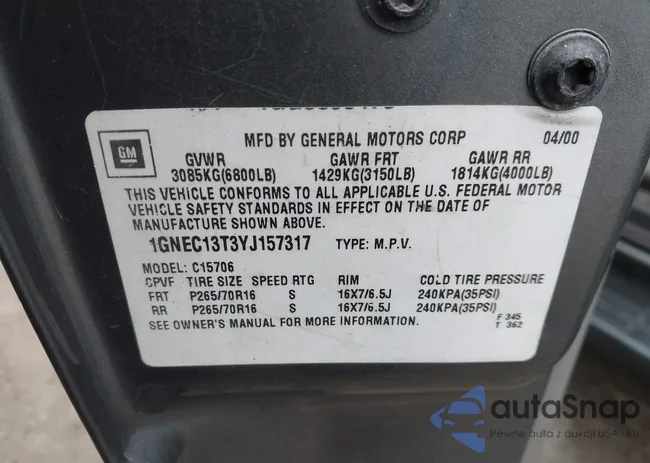 1GNEC13T3YJ157317: 43917101