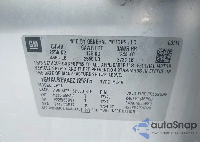 1GNALBEK4EZ125305: 43917182