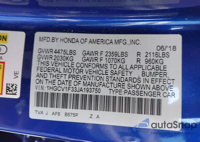 1HGCV1F33JA193750: 43917224